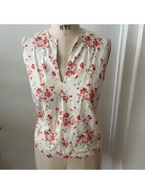 VTG A.P.C, Sleeveless Cream Floral Top Size Small